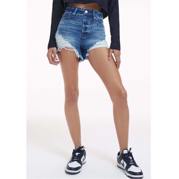 GOOD AMERICAN Bombshell Denim Shorts Jeans Ripped High Rise Distressed SZ 4 27" - Picture 3 of 13
